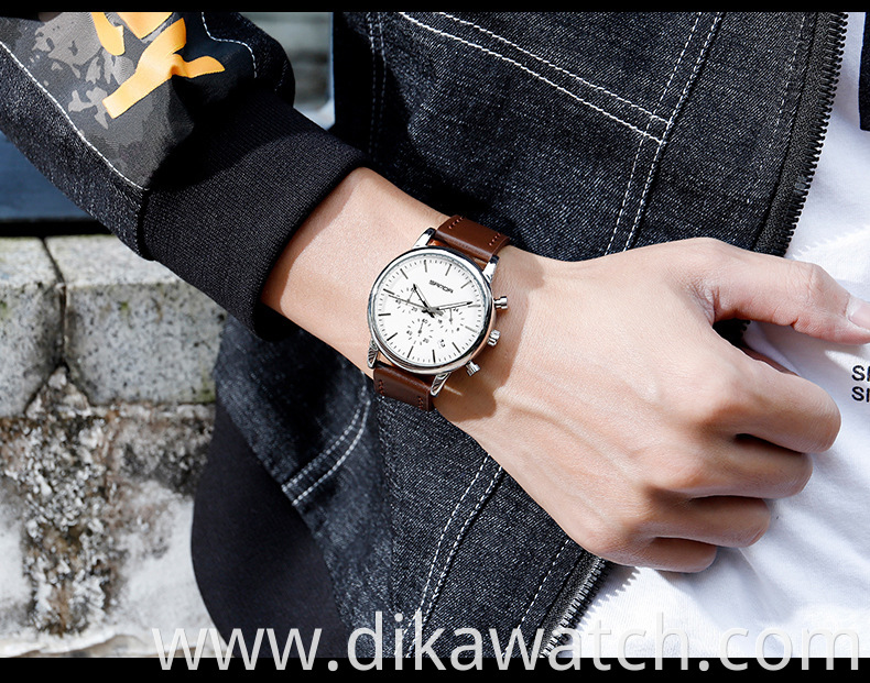 SANDA 1034 Business Mens Luxury Watch Waterproof Three-eye Six-pin Casual Men Quartz Leather Watch